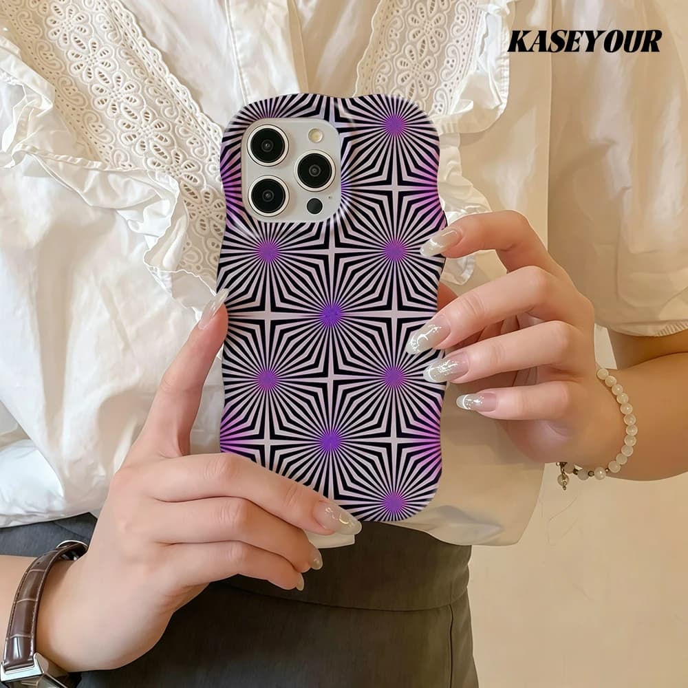 Cover per iPhone 13 14 15 16 17 Pro Max Hypno Bloom Fashion 2 in 1 Lucida con Bordi Ondulati, Rigida e Sottile