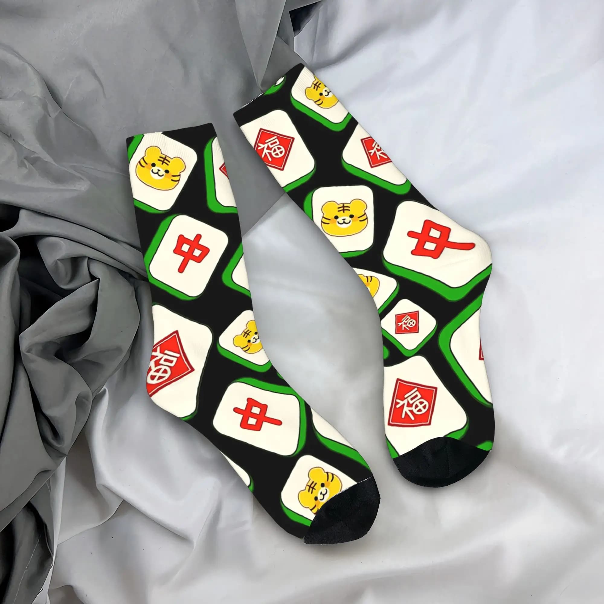 Unisex Men Socks Mahjong Tiles Stockings Spring Funny Breathable Socks Pattern Climbing Anti Skid Socks