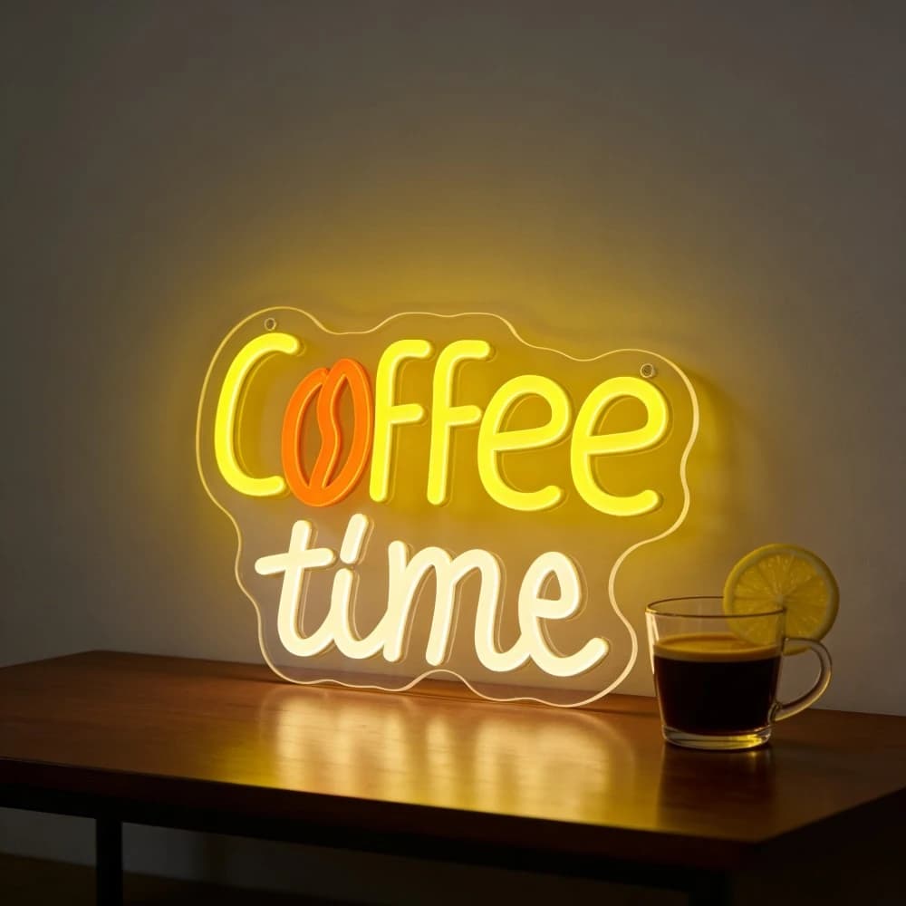 Insegna LED Neon 'Coffee Time' con Chicchi di Caffè, Luce Gialla Calda per Casa, Caffetteria, Bar, Feste, Decorazione Murale, Crea un'Atmosfera Accogliente e Romantica