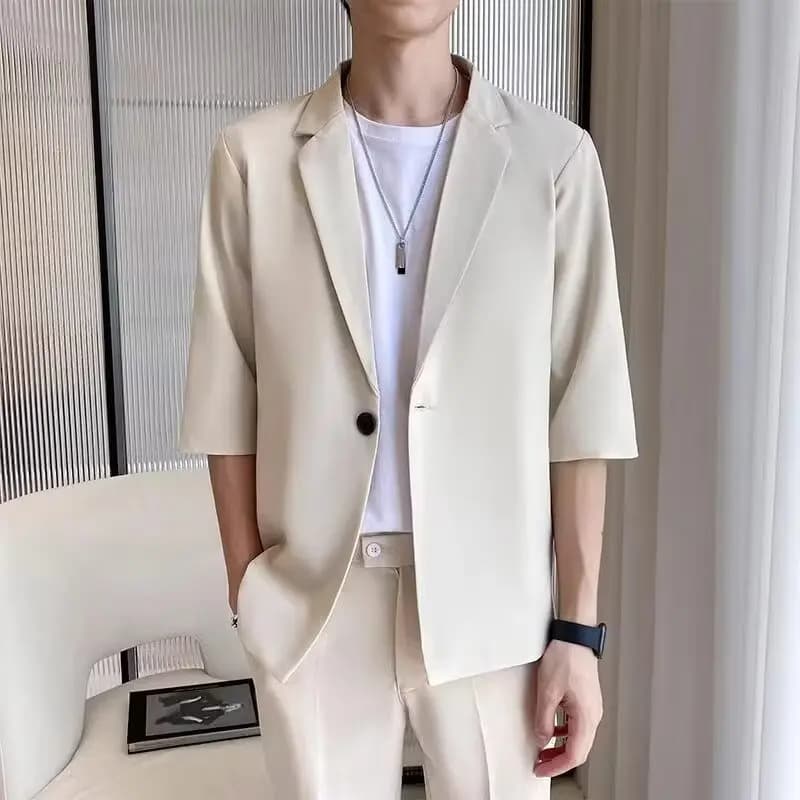 QICHE Men Summer Thin Ice Silk Blazer Sunscreen Slim Fit Business Casual Formal Lightweight Suit Jacket