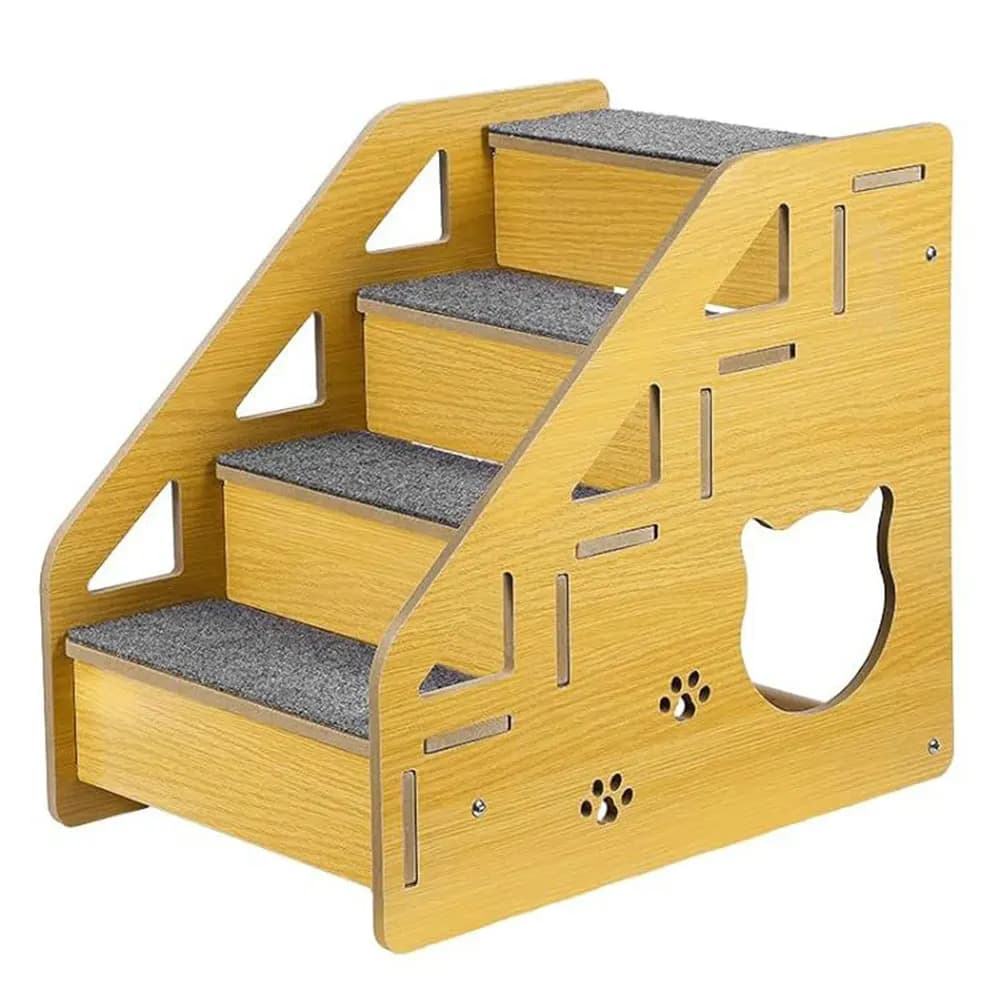 Scala per Animali Domestici in Legno a 4 Gradini, Antiscivolo, con Tappeto, per Cani e Gatti, Scaletta per Animali Domestici, Arredamento per Cani e Gatti per il Letto