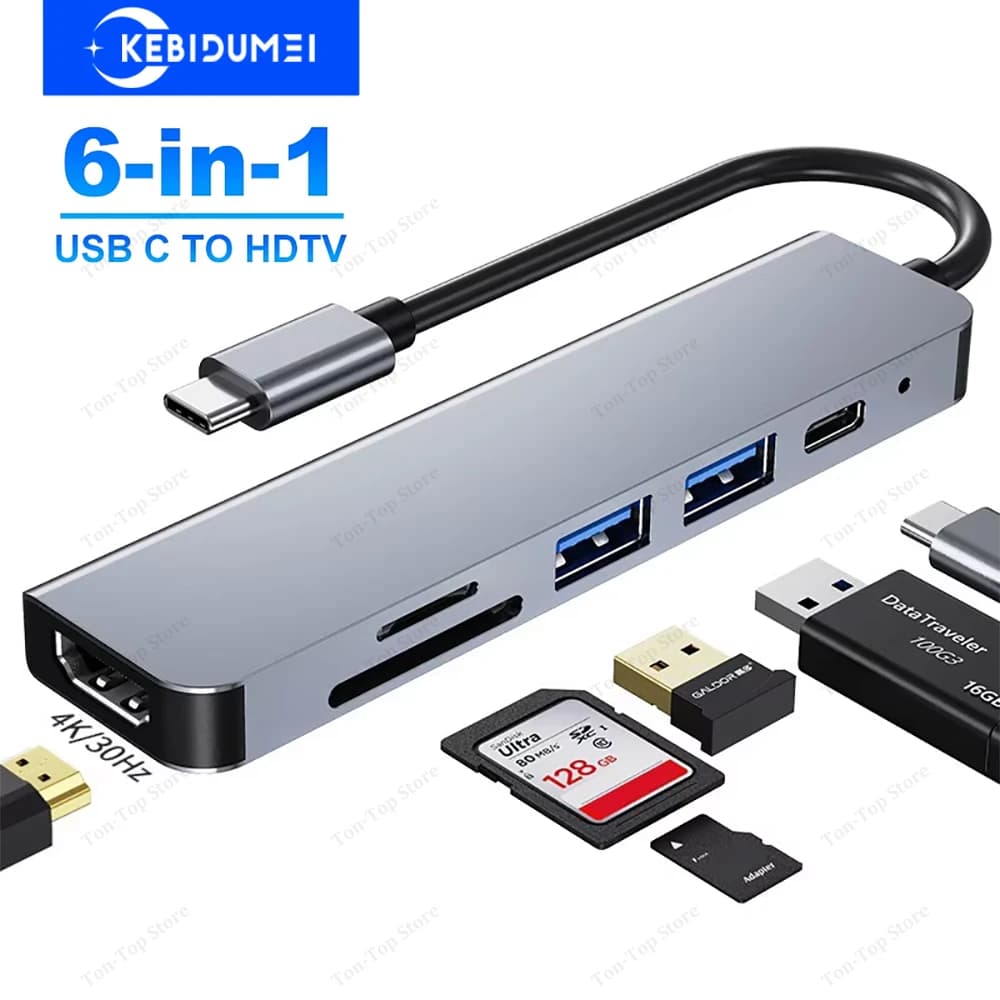 Docking station USB C 6 in 1 Hub type C from type C to HDMI 4K HD USB 3.0 SD TF PD 87W OTG USB Splitter Adapter for MacBook Laptop
