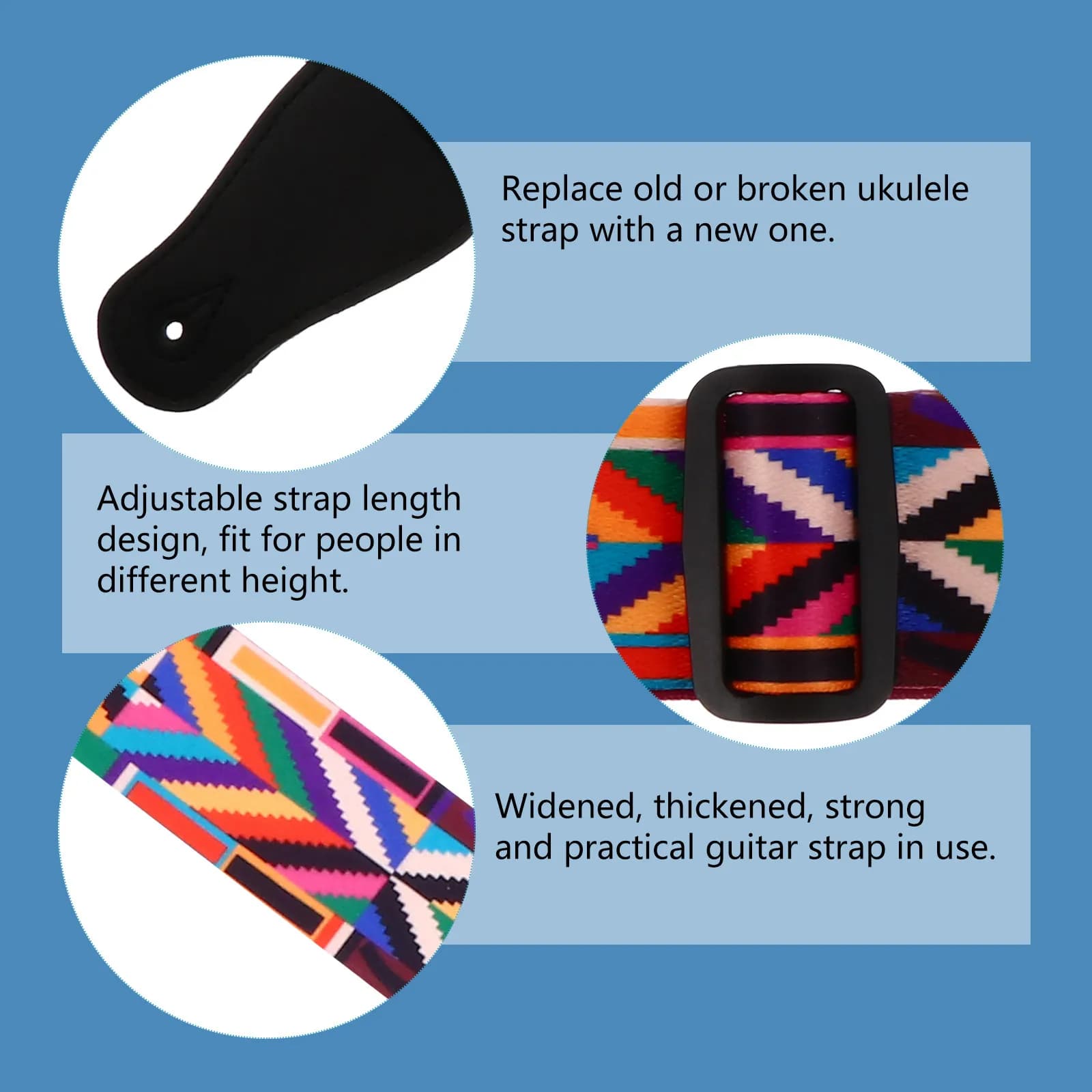 Tracolla per Ukulele Regolabile, Cinghia per Chitarra in Poliestere, Imbottita e Rinforzata, con Motivo Creativo, Adatta a Strumenti di Varie Altezze