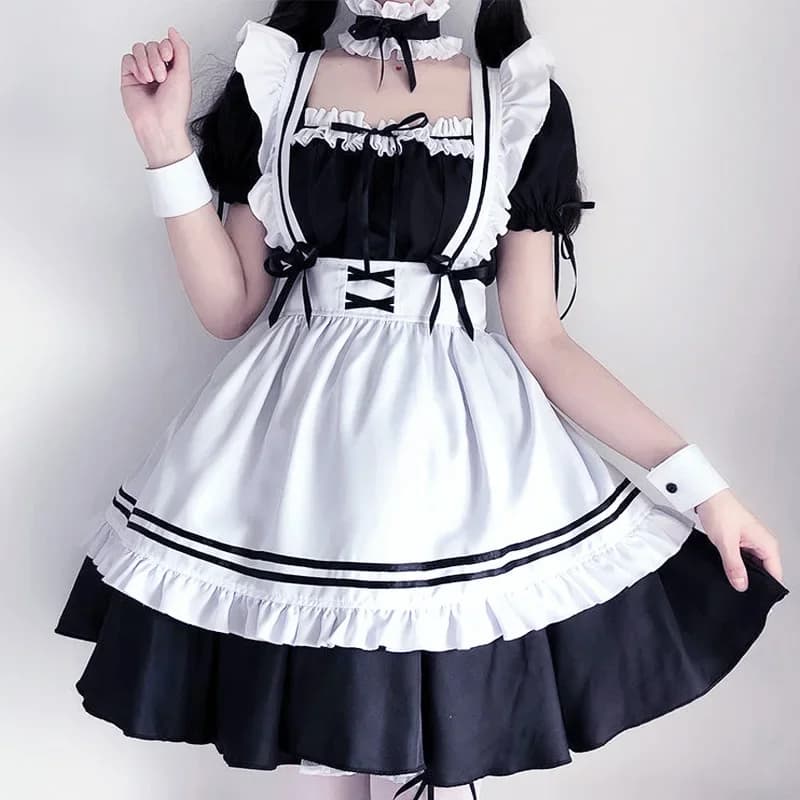 Costumi da cameriera Lolita neri carini Ragazze Donne Bella cameriera Costume cosplay Animazione Spettacolo Abito giapponese Abiti da cameriera Cafe
