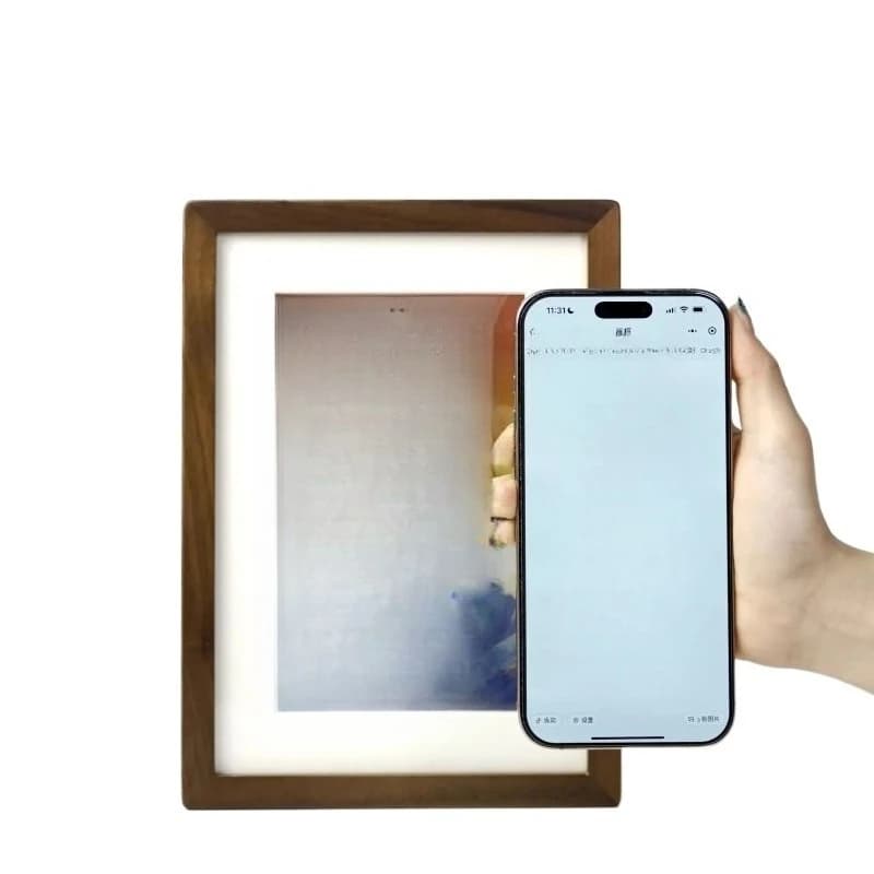Cornice Fotografica Digitale AI da 7,3 Pollici con Generazione di Immagini a Colori E-Ink in Legno da Parete
