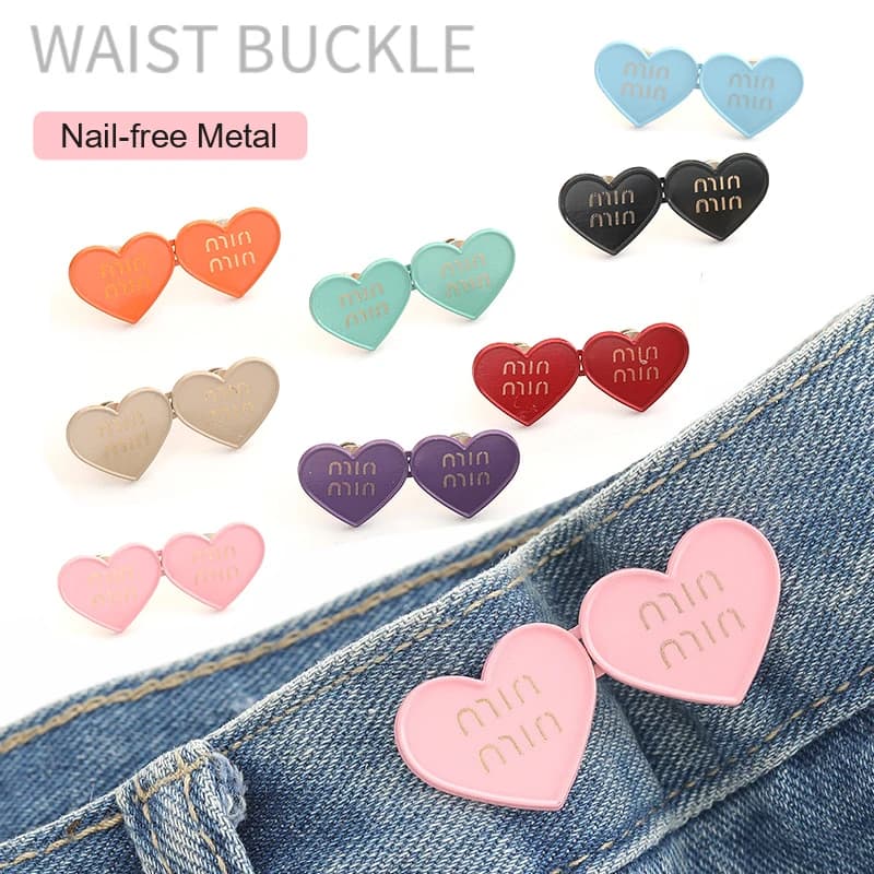 Detachable Buttons Heart Shape Snap Fastener Pants Pin Retractable Button Sewing-Free Buckles for Jeans Perfect Fit Reduce Waist