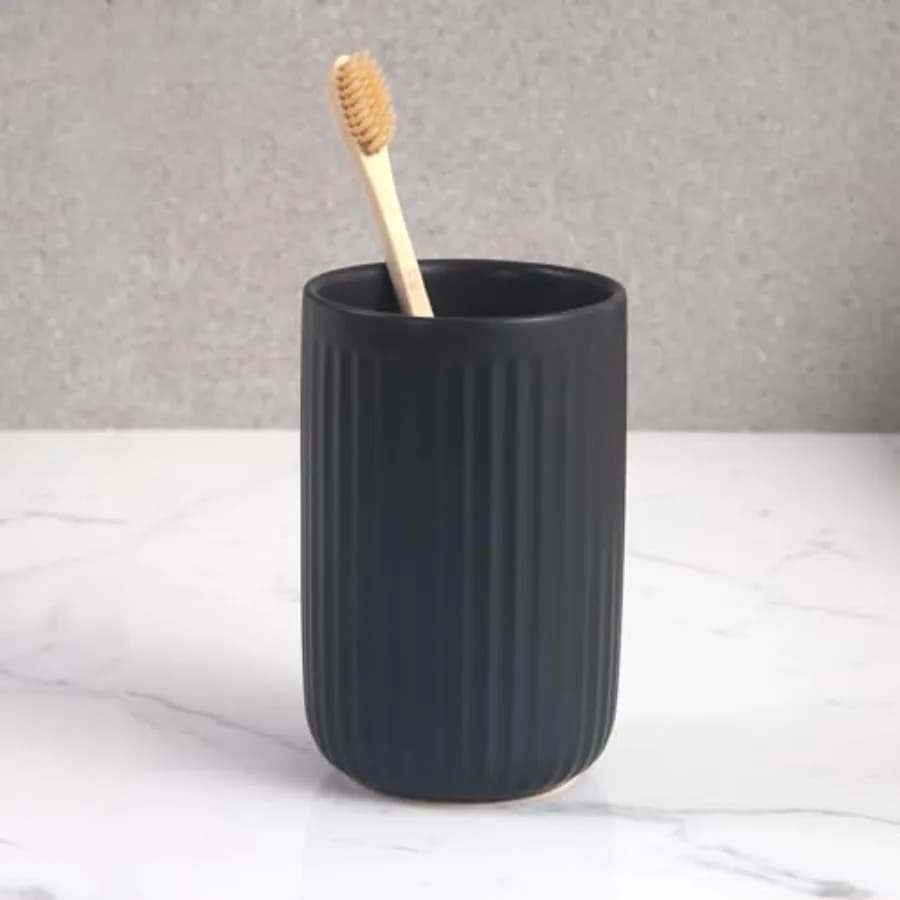 Matte Toothbrush Holders for Bathrooms - Ceramic Toothbrush Toothpaste Holders Set, Bathroom Tumbler Cups Reusable Toothbrush C