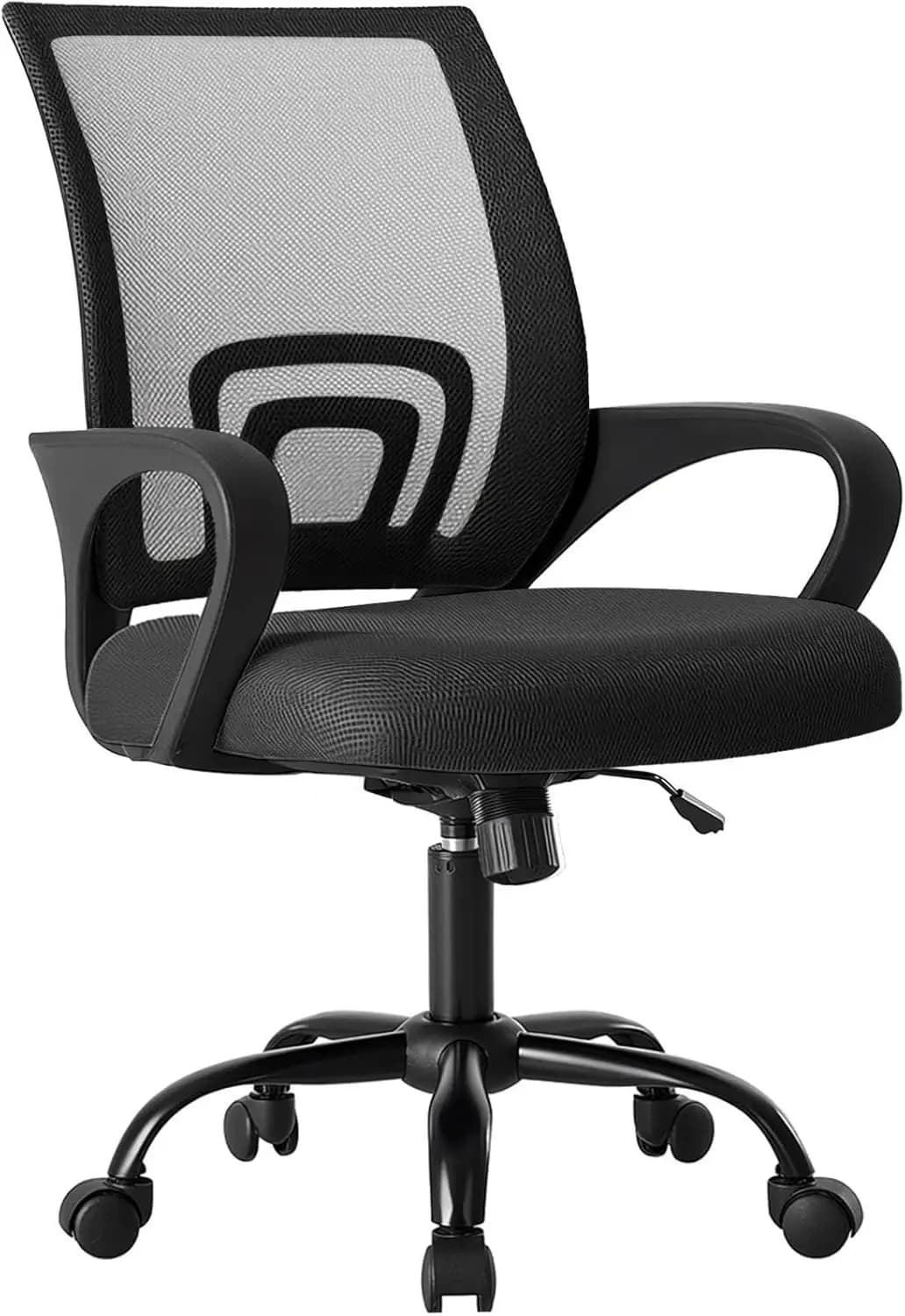 Sedia da Ufficio Ergonomica con Supporto Lombare, Regolabile in Altezza, Rotazione a 360° ° Sedia Girevole Nera per Computer e Gaming
