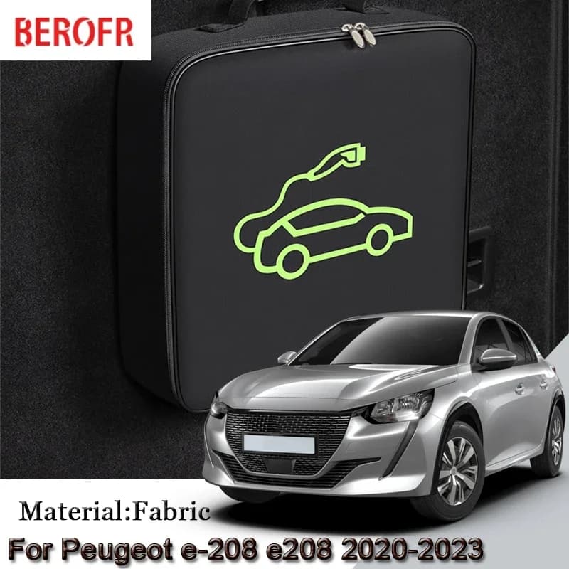EV Car Charging Cable Storage Carry Bag For Peugeot e-208 e208 2020-2022 2023 Charger Plugs Sockets Waterproof Fire Retardant
