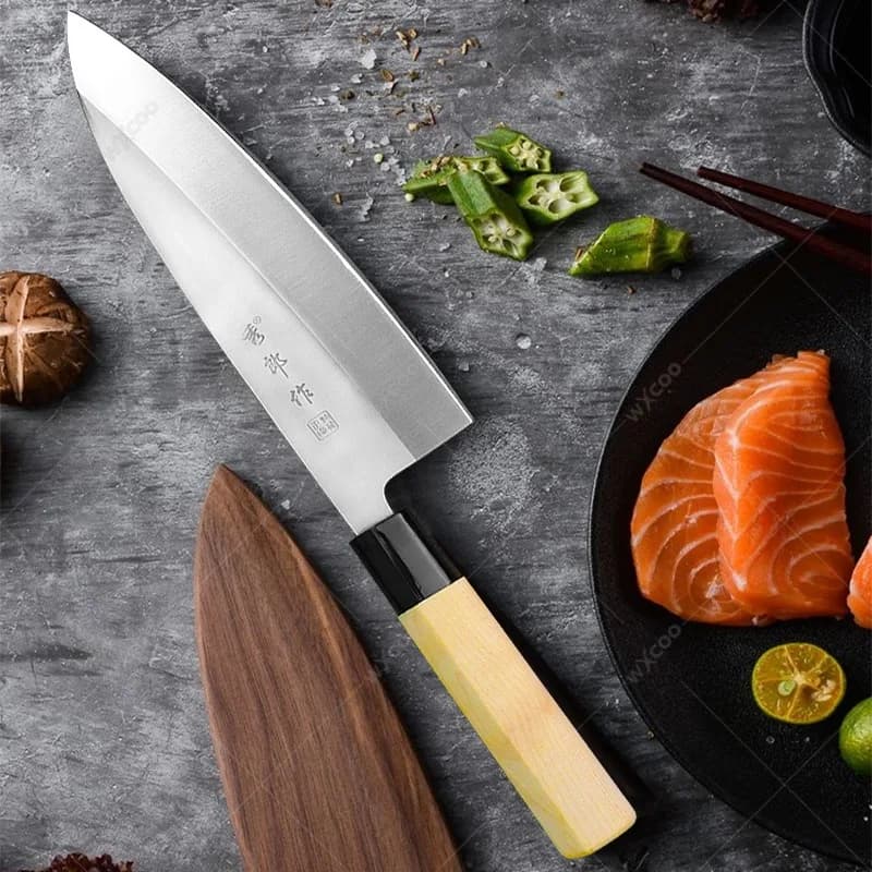 Coltello per salmone giapponese Sashimi Coltelli da cucina Coltello per sushi Mannaia pratica Coltello per affettare Sashimi Coltelli da cucina con scatola