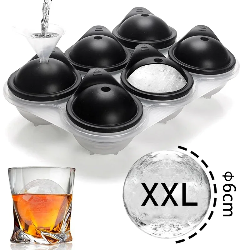 Grande vassoio per cubetti di ghiaccio in silicone con coperchio Sfera rotonda per produttore di palline di ghiaccio grandi per whisky/cocktail/basso