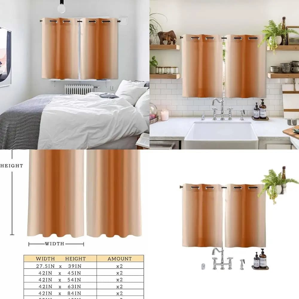 Farmhouse Style 72 insulated curtains Burned orange shadow, set of 2 panels with upper cable for living spaces