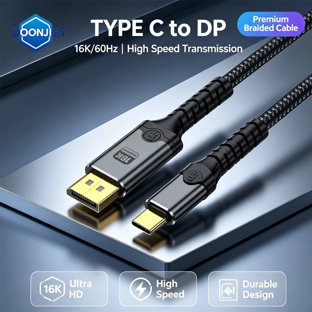 DOONJIEY 16K USB C To DisplayPort Cable 8K@60Hz 4K@120Hz Type-C To DP Audio-Visual Transmission Cable for Thunderbolt 4/3