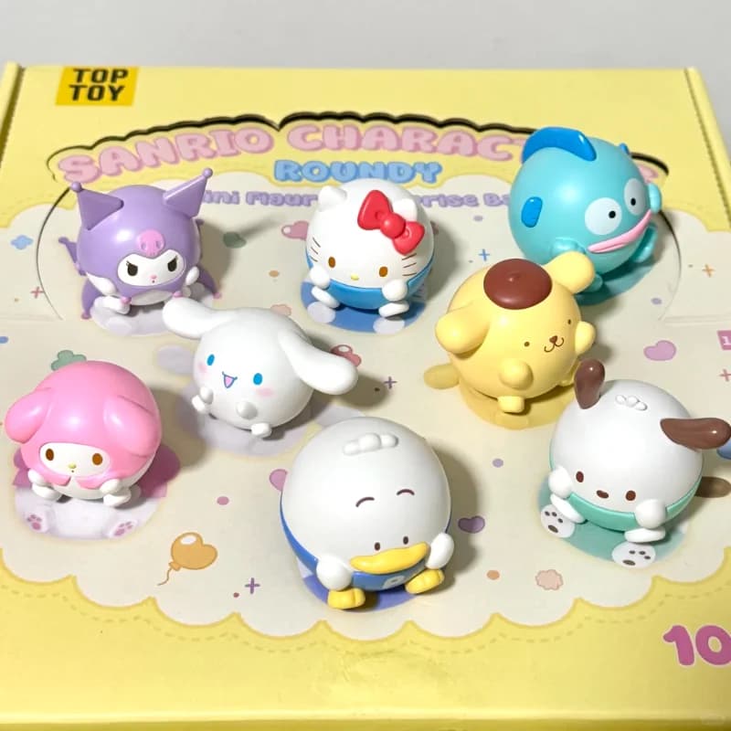 Personaggi originali Sanrio Serie Roundy Mini Figure Borsa a sorpresa Kit per garage per bambole alla moda Scatola cieca Ornamento da tavolo Regalo per ragazza
