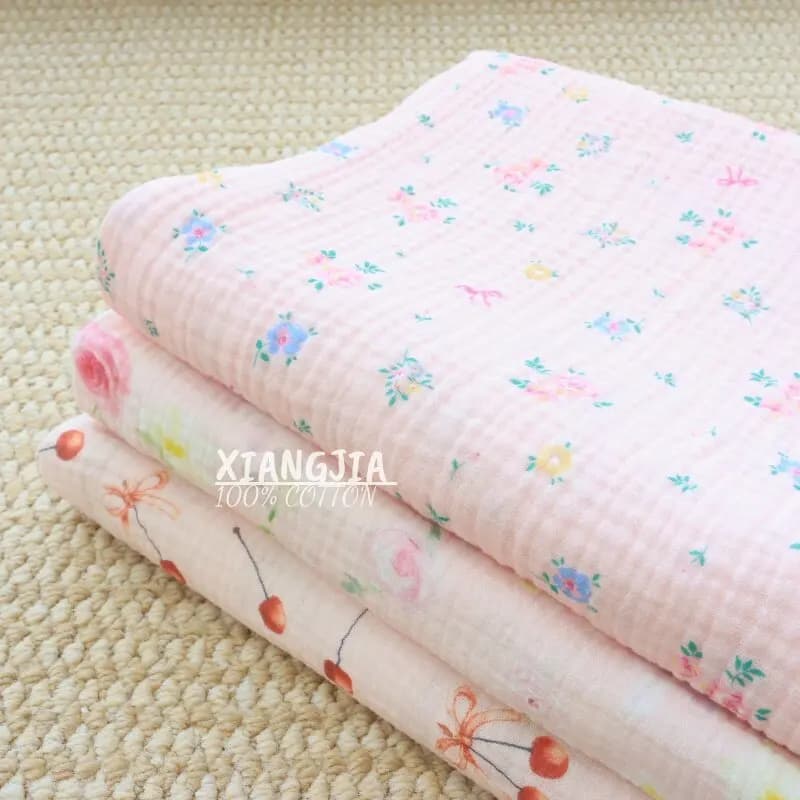 500X135cm Spot, Maternal And Infant Grade Woven Cotton Double-layer Crepe Yarn Floral Children's Pajamas