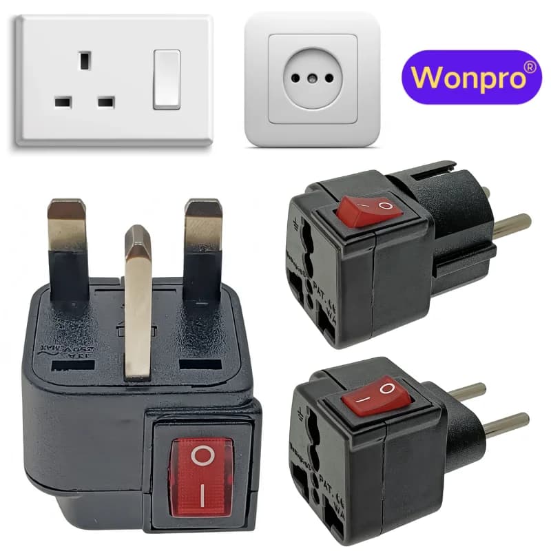 Adattatore da Viaggio Pan-Europeo UK EU Schuko con Interruttore On/Off Principale Marca Wonpro