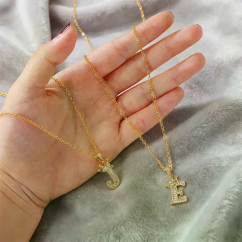 Collana con Ciondolo a Corona in Zirconia Cubica, Gioiello Alfabetico Hip Hop Punk in Oro