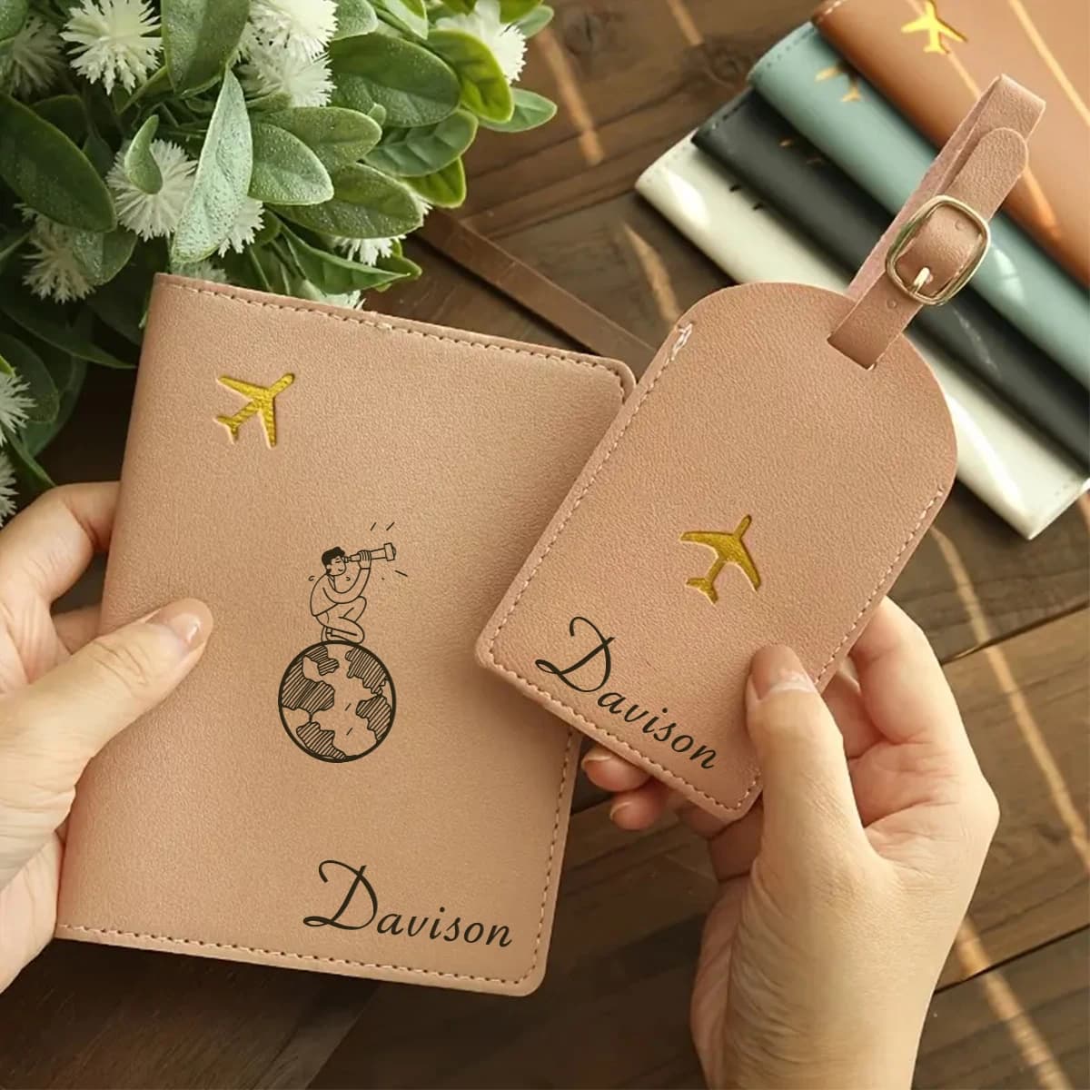 Set Porta Passaporto e Etichetta Bagaglio Personalizzati in Pelle, Souvenir Romantico e Sentimentale