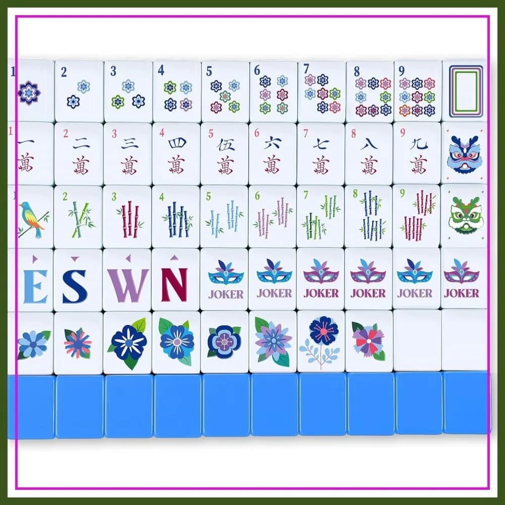Set Mahjong Americano da 160 Pezzi, Tessere Mini in Melamina 1.2x0.87 Pollici con Retro Blu e Motivo Inciso per Adulti e Principianti