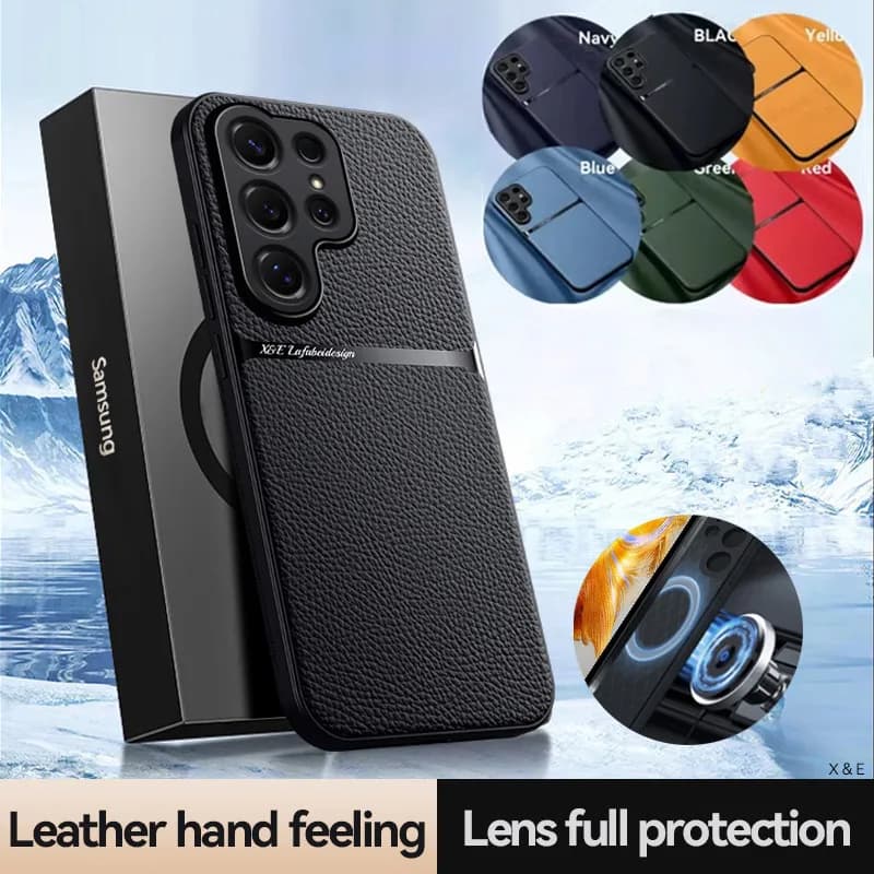 For Magsafe Leather Case for Samsung Galaxy S26 S25 S24 S23 S22 S21 Ultra Plus FE Phone Case Funda