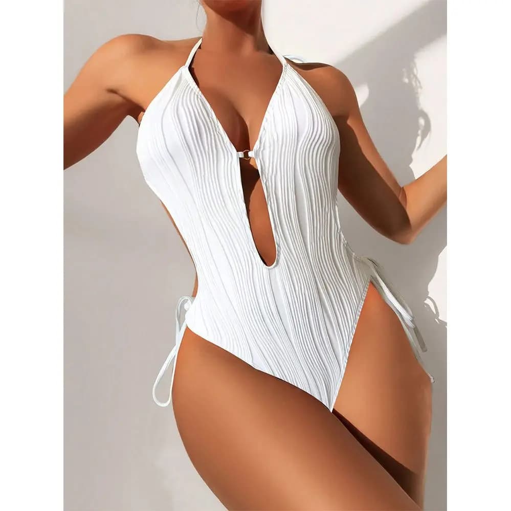 Costume da bagno da donna Cikini-Cut Out con allacciatura laterale, monocromatico, costume da bagno da spiaggia, costume da bagno, estivo