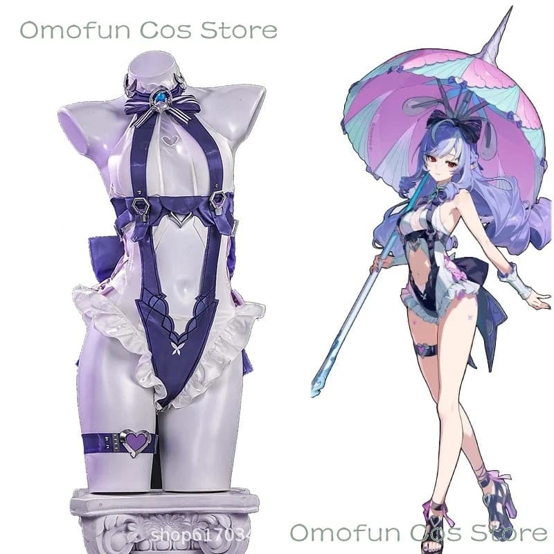 ABC123Vivian Banshee Costume Cosplay con Parrucca, Zenless Zone Zero, Sexy Outfit Estivo Skin Iris of the Shore, Costume da Bagno BIKINI F3;b,6/k'5;