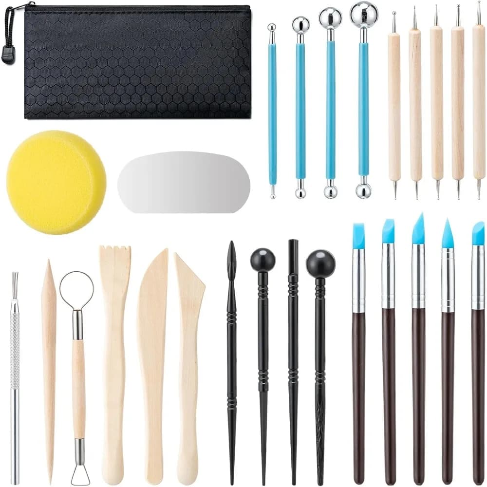 27 PCS Pottery Clay Tools Kit for Sculpting Modeling Air Dry Clay Polymer Clay Craft Set with Dotting Carving Shaping Molding Tools for Adults Artists Beginners Ceramics