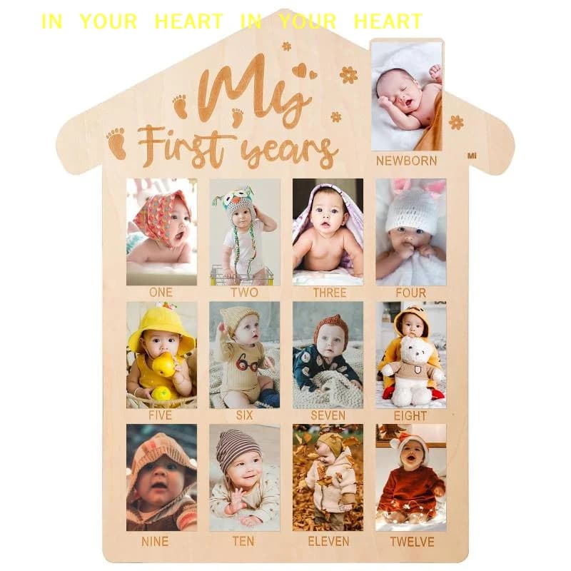 【X】Baby First Year Wooden Photo Board 12 Monthly Milestone Picture Frame For One Year Birthday Photography Decoration Sign