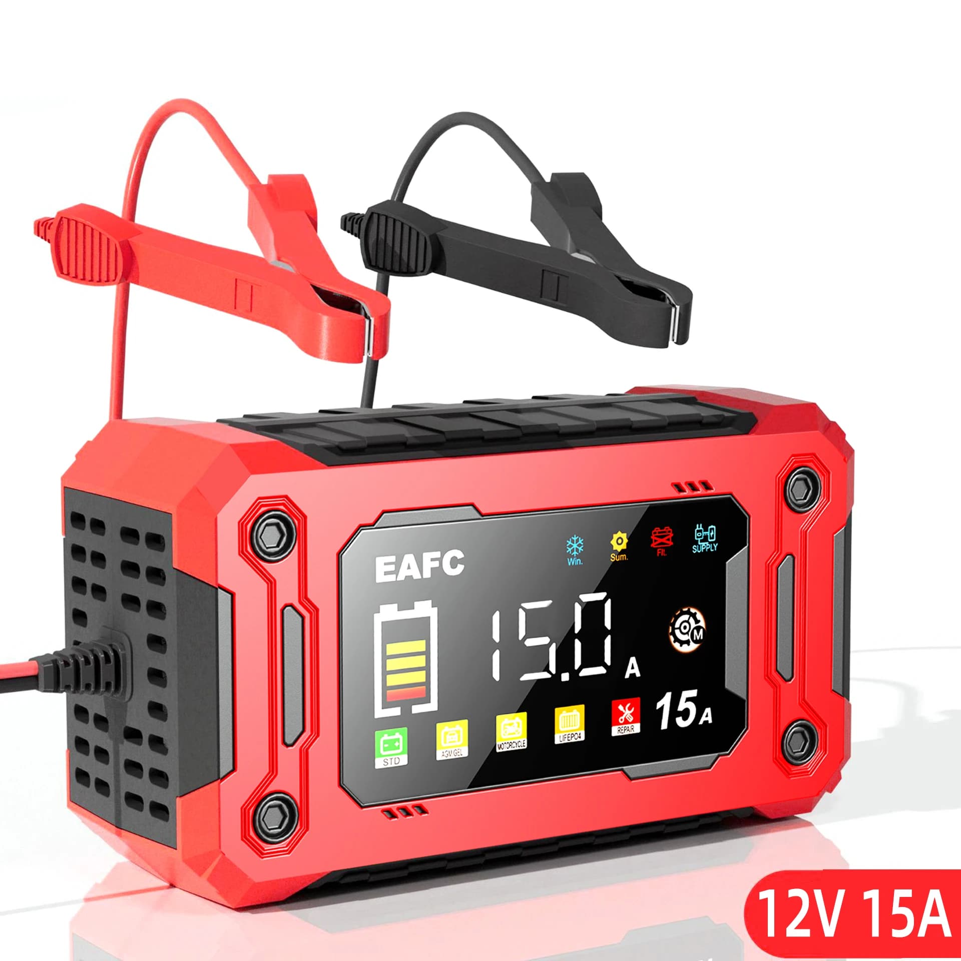 Car Charger 12V 15A Largest LCD Display Smart Car Charger Truck Boat RV SUV ATV Lead Batteries AGM LiFePo4