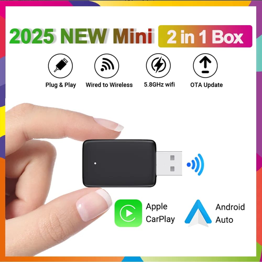 Adattatore per auto Android Mini Box CarPlay cablato a wireless 2in1 2025 NUOVA Smart box BlueTooth WiFi Connect Plug & Play Mini universale