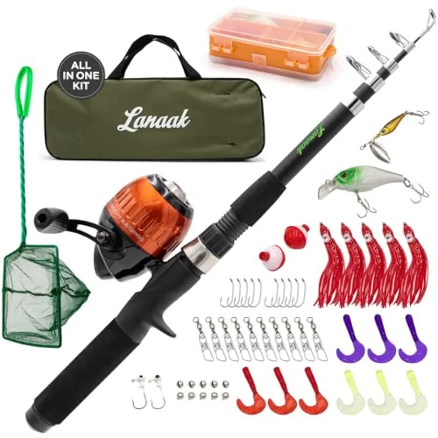 Set Telescopic Fishing Rod Portable with Box Tools and Fishing Network, Blue Combo Kit for Boys and Girls from 5 to 10 Years