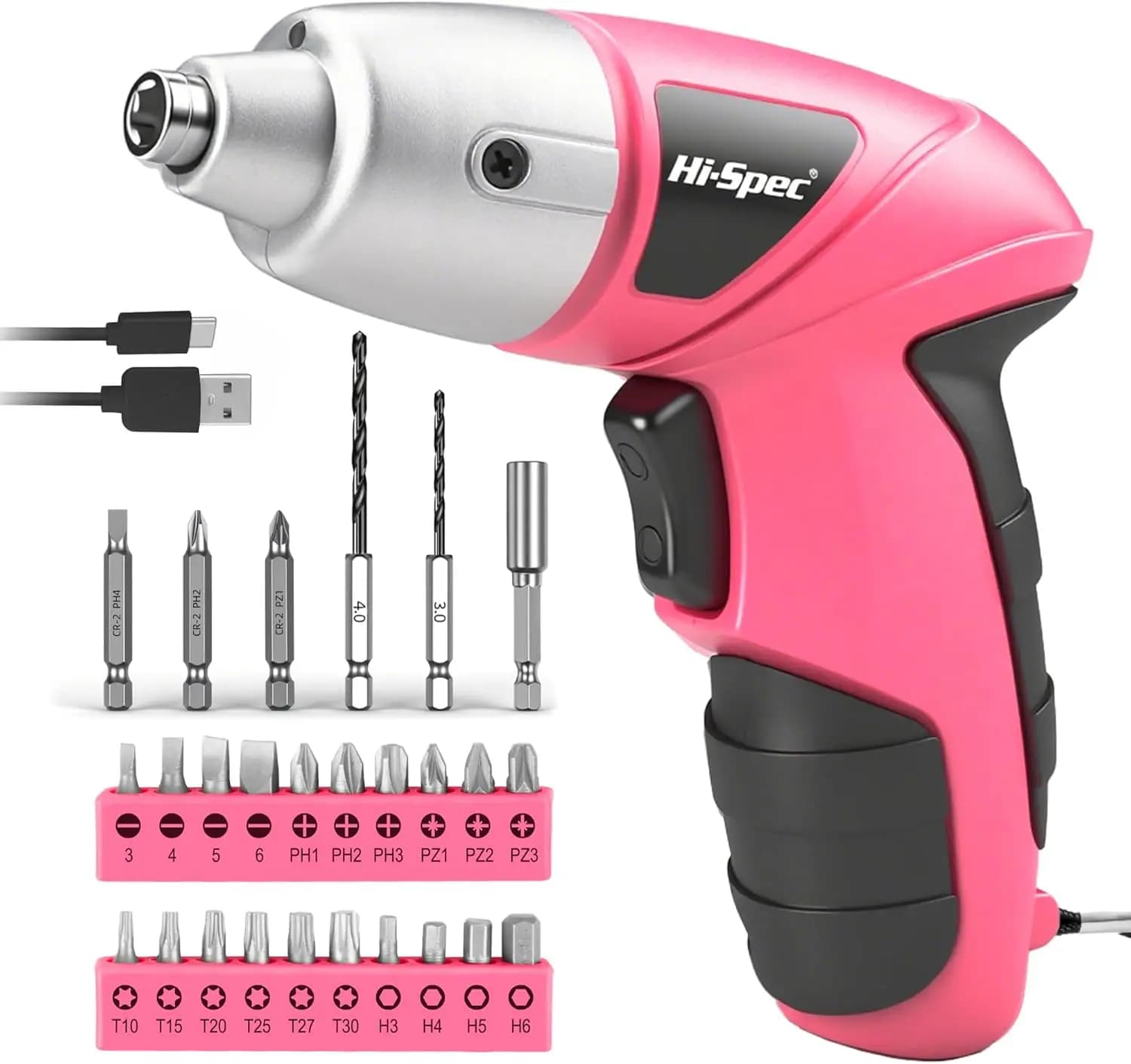 Set di Cacciaviti Elettrici Ricaricabili Mini con 26 Punte, Utensile Cordless Rosa per Progetti Domestici