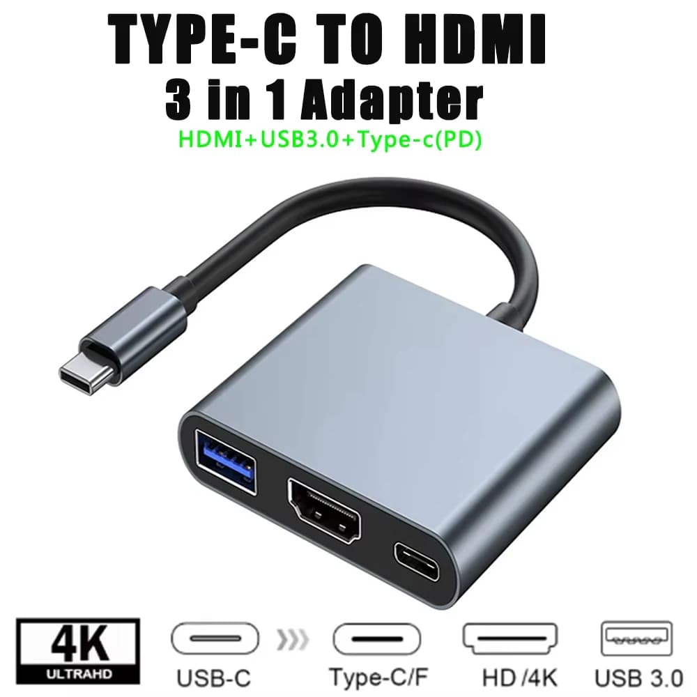 Hub di tipo C 3 in 1 a hub splitter compatibile HDMI Docking station USB 3.0 da tipo C a HDMI per convertitore d'aria MacBook