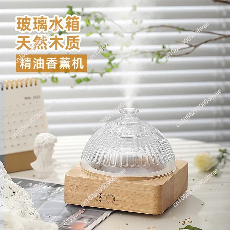 Diffusore di Aromi in Legno Massello e Vetro, Umidificatore Ultrasonico Silenzioso e Lampada d'Atmosfera per Camera da Letto