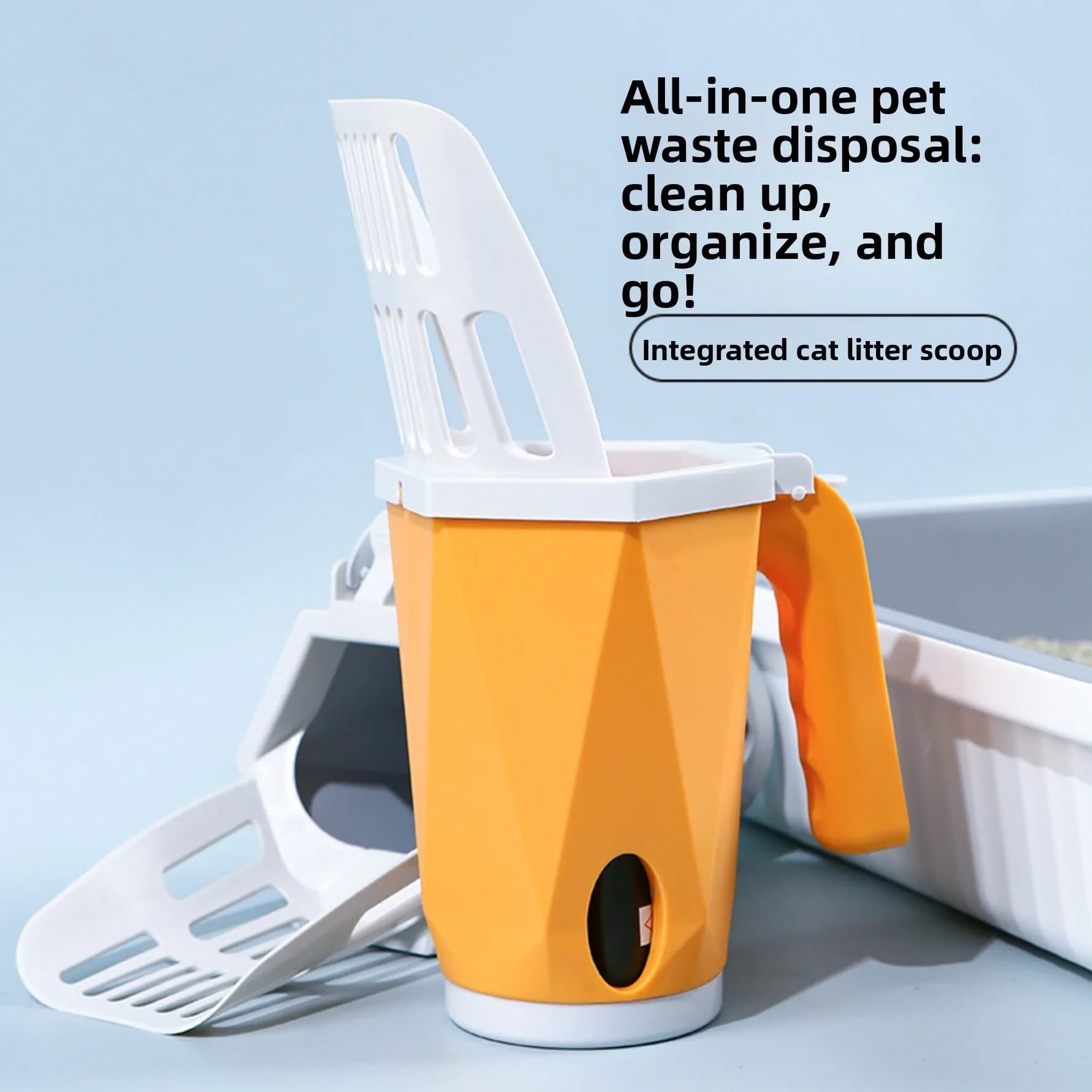 All-in-One Cat Litter Scoop Set with Trash Bin Bottom Detachable Pet Waste Cleanup Kit