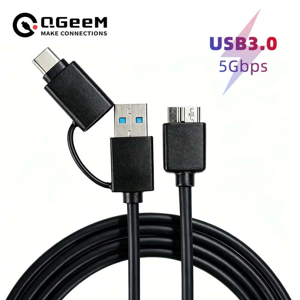 QGeeM USB3.0 A or C to Micro B Cable 5Gbps Micro Cables For External Hard Drive Disk HDD SSD MacBook Samsung Laptops Data Cord