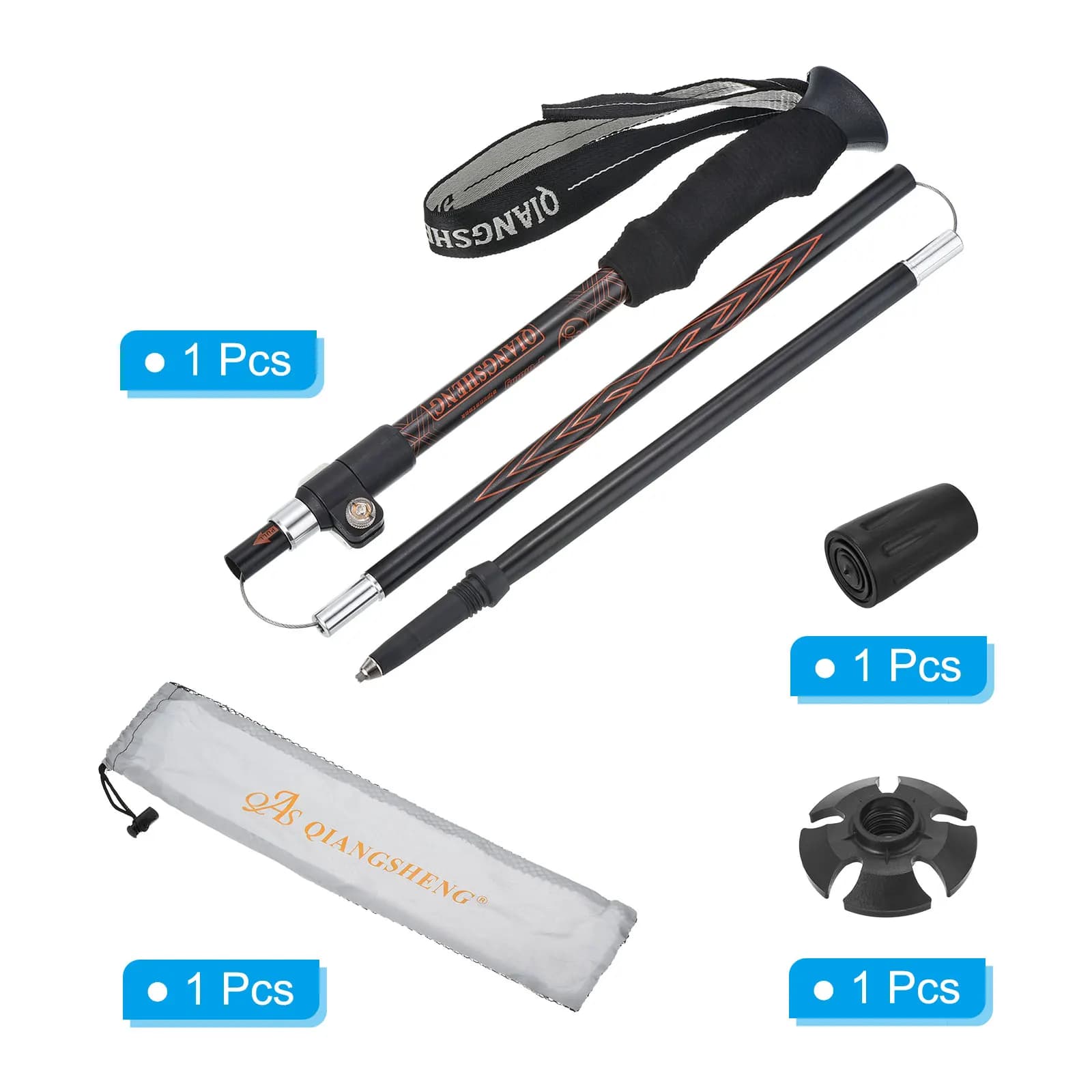 Trekking stick set 43-53 inch folding trekking pole Telescopic folding barrel with snow basket Aluminum alloy for outdoor excursions