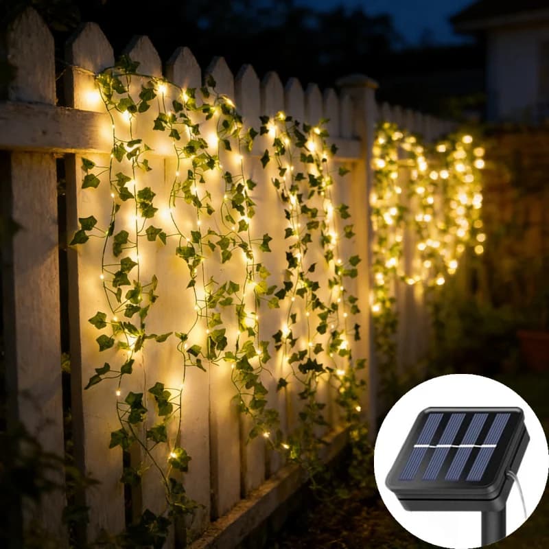 Catena Luminosa Solare a Foglia 20/50/100 LED, Lampada da Esterno a Girasole Artificiale per Decorazioni Natalizie, Matrimoni, Giardini e Recinzioni