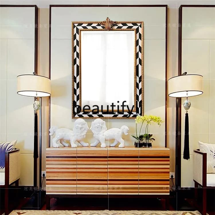 Specchio cosmetico da bagno impermeabile con specchio decorativo da parete per ingresso quadrato classico europeo