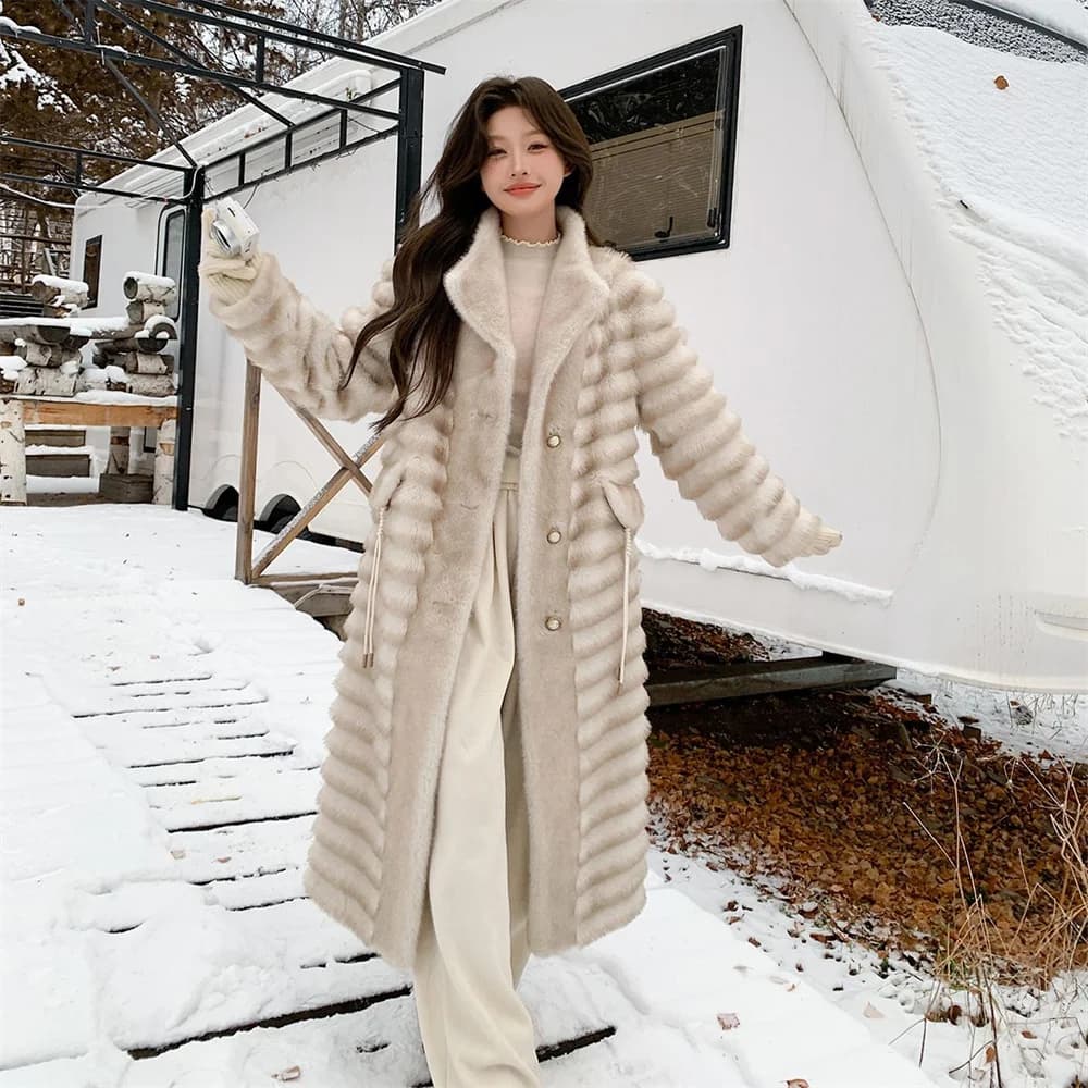 Nuovo Cappotto in Finta Pelliccia di Visone 2026 per Donna, Lungo, Elegante, Invernale, Spesso, Caldo e Soffice, Giacca Casual con Maniche Lunghe