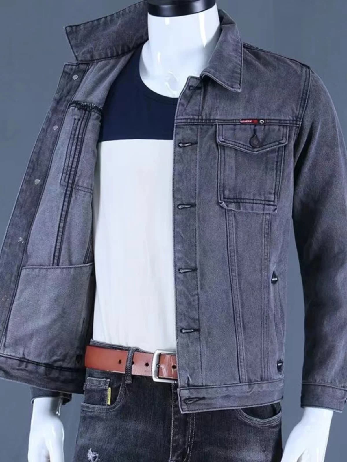 High-End Men's Denim Jacket with Multiple Pockets Trendy Spring Autumn Workwear Shirt Stylish Korean Version Long Sleeve Slim...