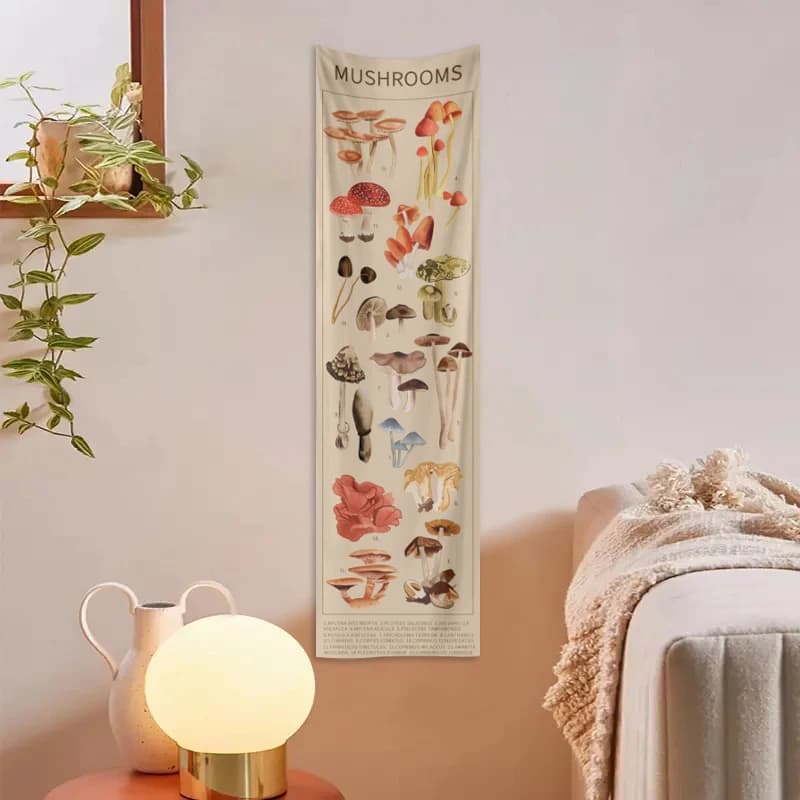 1pc Mushroom tapestry, moon phase flower and plant wall hanging, bedroom decoration wall hanging (excluding accessories)