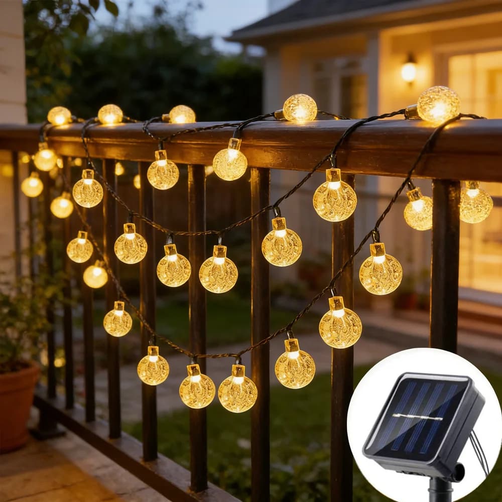 Luci a globo di cristallo a LED per esterni, luci solari a festone, luci a stringa solari da giardino per decorazioni di matrimoni, feste, Natale e cortili.