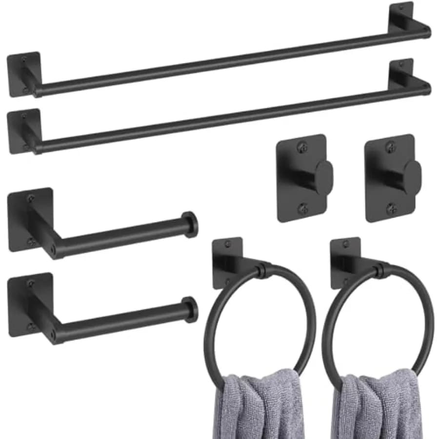 Set di accessori per il bagno da 8 pezzi, portasciugamani, set di accessori per il bagno nero opaco, portasciugamani per il bagno, ganci per asciugamani, per