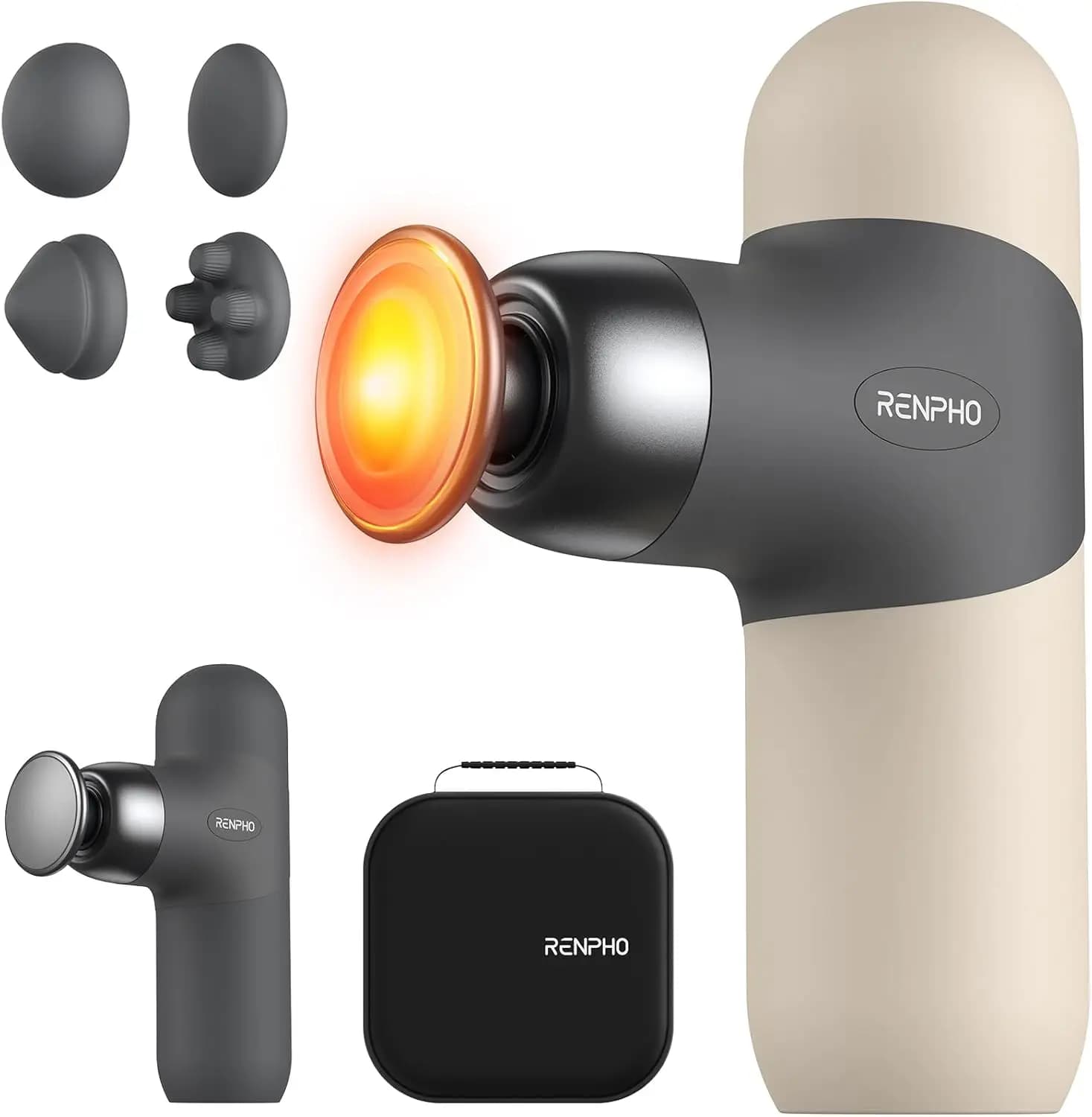 Mini heat massage gun, portable deep tissue percussion massager to relieve muscles, travel size with housing