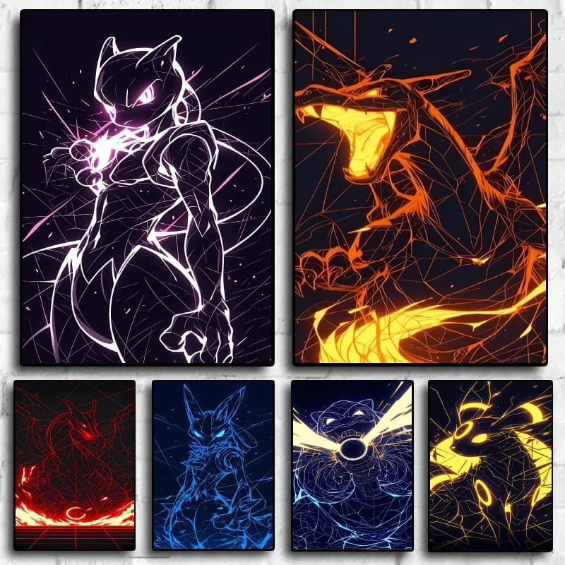 Canvas Wall Art Pokemon Charizard Mewtwo Classic Character Poster Not Fading Modern Home Living Room Decoration Paintings
