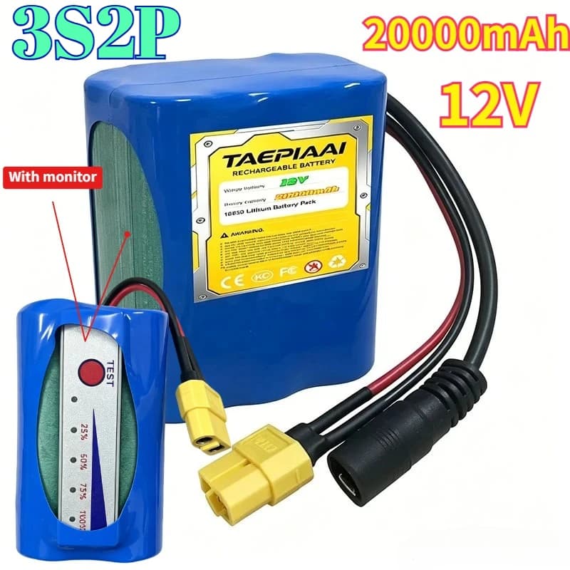 18650 Lithium Battery Pack 3S2P 12V 20000mAh for D50B GPS Bait Boat Elevator Intercom Video Doorbell Emergency Light Emergency