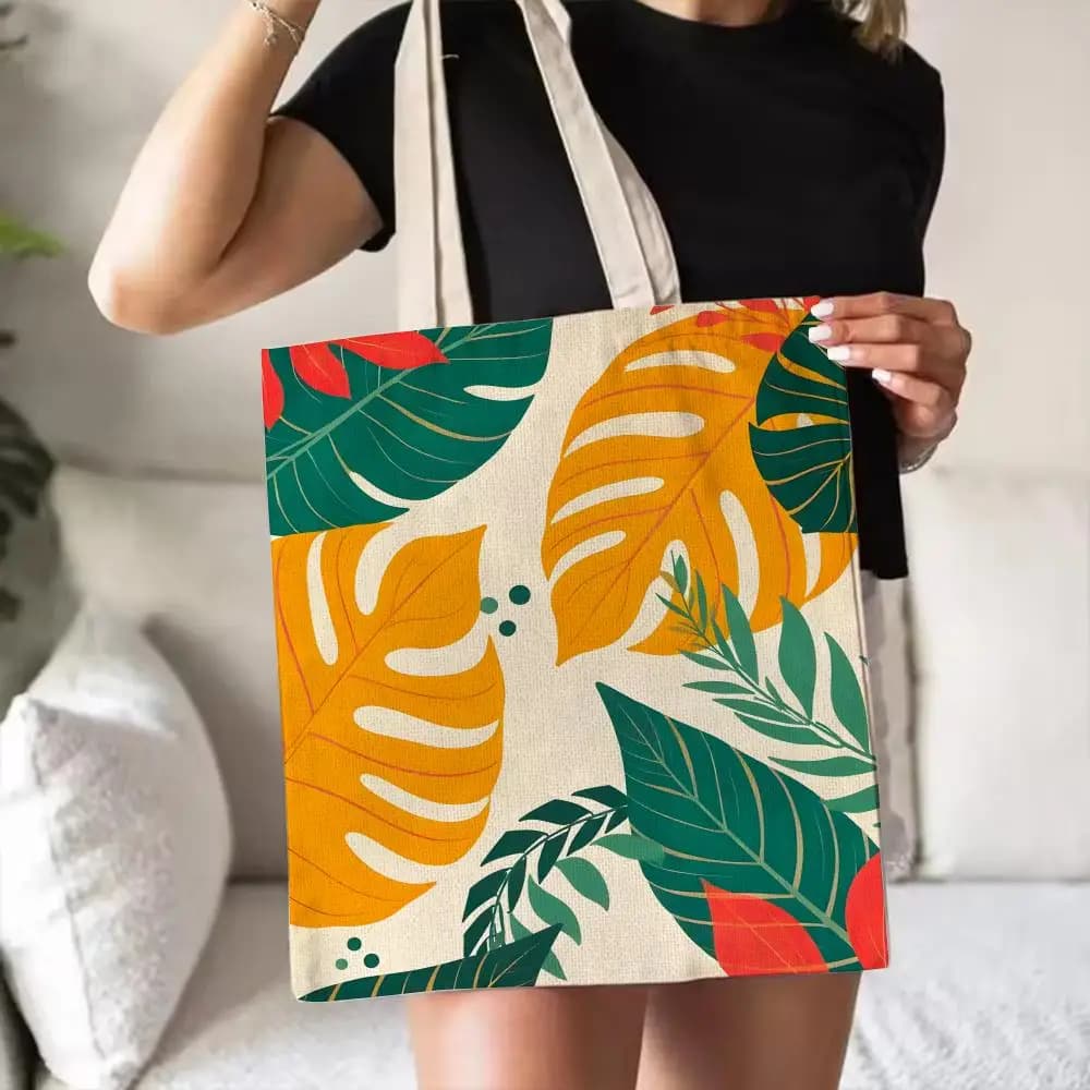Borse portaoggetti in tela con stampa graffiti a foglie, stampa fronte-retro, borsa a tracolla alla moda, borsa shopping, regalo, borse ecologiche