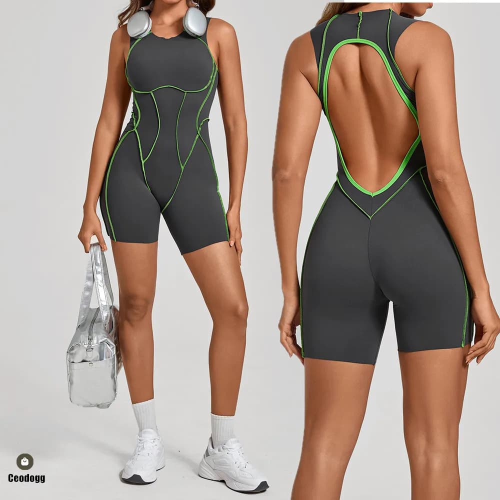 Completo Yoga Donna Senza Maniche con Spalline, Tuta Sportiva da Palestra, Abbigliamento Fitness, Pantaloncini da Danza, Body XP77