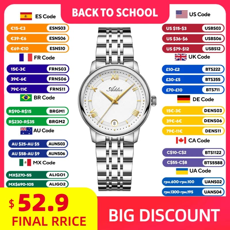 ADDIES Nuovo orologio da donna di lusso GM12 Vetro zaffiro Acciaio inossidabile 316L 5Bar Orologio da polso da donna al quarzo impermeabile alla moda 31mm